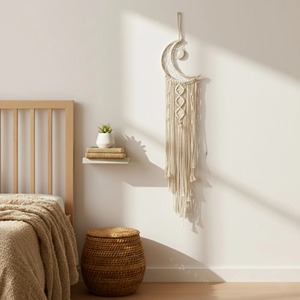 Décoration murale en macramé en forme de lune faite à la main pour chambre à coucher, salon et décoration intérieure esthétique sur le thème céleste, en provenance d'Inde - Product Image 6