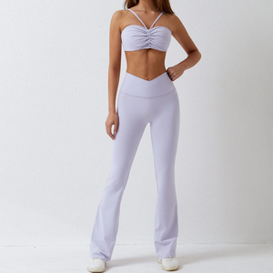 Conjunto de Yoga de Verano Personalizado de Alta Calidad para Mujer, Tallas Grandes, con Cinturón de Encaje Lavado, Ropa Deportiva para Fitness, Gimnasio y Running, Modelo 2026 Personalizado Frontal - Product Image 1