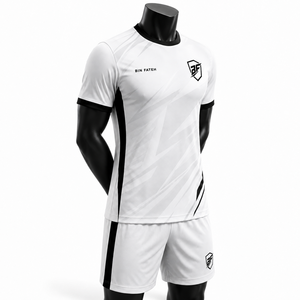 <b>BIN</b> FATEH Men's Soccer Uniform Set White Black Sublimation Print Breathable Polyester Adult Size Soccer Uniform WIth Best OEM - Product Image 3