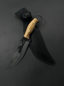 Cuchillo de Caza de Hoja Fija para Camping, Acero Forjado 5160, Borde Parcialmente Serrado, Multifunción, Mango de Madera de Olivo, Funda de Cuero - Product Image 4
