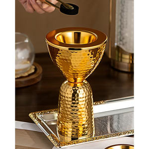 Encensoir Mabkhara moderne en or métallique, design architectural contemporain, pour résine d'Oud et encens. - Product Image 1