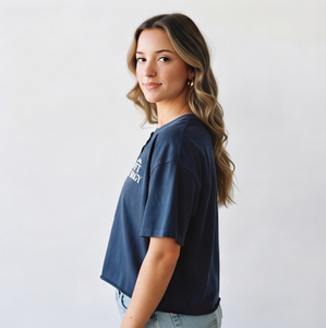 <b>Women</b> Baggy <b>Henley</b> Top Lightweight Cotton 230GSM Loose Fit <b>Henley</b> T-<b>Shirt</b> Drop Shoulder Button Up Summer Polyester Tee - Product Image 4