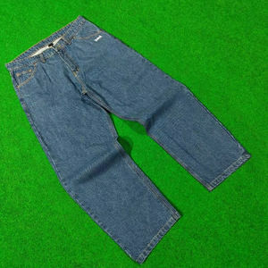 Autumn Men's Mid Rise Breathable Wide Leg Pants <b>Jeans</b> Smoky Gray Tassels Cement Gray Washed Denim Solid Pattern <b>Button</b> - Product Image 1