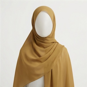 Women Solid Color Polyester Hijab Chiffon Fabric Breathable Daily Wear Islamic Scarf Shawl - Product Image 1