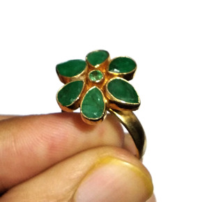 Natural <b>Emerald</b> Gemstone Flower Bohemian Inlay <b>Ring</b> 925 Sterling <b>Silver</b> Handmade Statement Jewelry Wholesale - Product Image 1