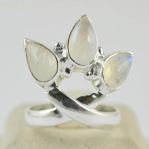 Rainbow Moonstone <b>Ring</b> 925 Sterling <b>Silver</b> Handmade <b>Statement</b> Promise <b>Ring</b> for Women Boho Pear June Birthstone Jewelry - Product Image 4