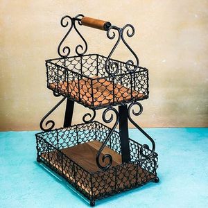 Estante de metal de dos niveles para especias con mango de madera, organizador rústico para especias de cocina - Product Image 4
