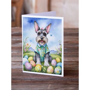 Whimsical A7 Size 5x7 Blank Note <b>Cards</b> <b>Pack</b> of 8 <b>Easter</b> Egg Hunt Schnauzer Greeting <b>Cards</b> with Envelopes - Product Image 2