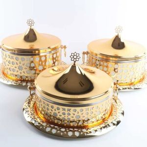 Top Trending Luxury Food Warmer Catering Party Luxury Chafing <b>Dish</b> Stainless Steel Latest Hot Food Server <b>Set</b> Of Three - Product Image 3