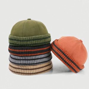 Chapeau Docker tricoté rayé style japonais vintage, automne-hiver, pour femmes et hommes, chapeau docker décontracté, casquette de baseball pour sports de plein air - Product Image 1