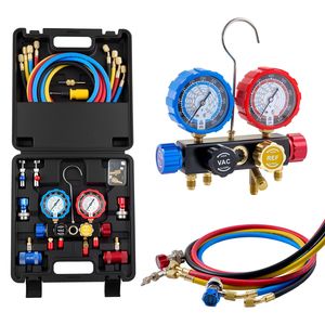 Set di Manometri per Climatizzatore con 4 Manometri, Tubi da 5 Piedi, Adattatori e Attacchi Rapidi per Refrigeranti R134a R404A R1234yf R22 - Product Image 1