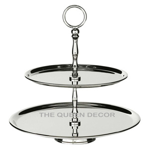 Elegant Looking Silver Aluminum Metal 2-<b>Tier</b> <b>Cake</b> Stand Shinny Polished Designer Border Hotel Pastry Food Dessert - Product Image 4