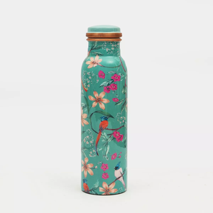 Bouteille d'eau Aqua Flora en cuivre avec imprimé botanique, élégante gourde réutilisable pour la maison, le bureau, les voyages et l'usage quotidien - Product Image 2