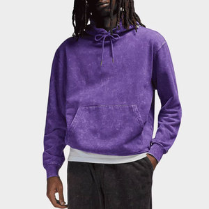 Sudadera con Capucha Morada para Hombre, Estilo Acid Wash, Corte Holgado, Felpa Francesa de Algodón, Informal, con Bolsillo Delantero, para Otoño - Product Image 3