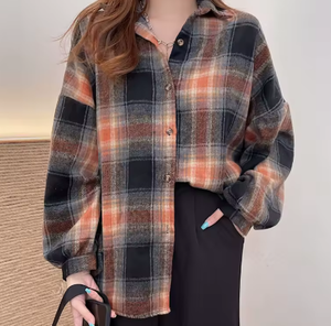 เสื้อเชิ้ตผ้าสักหลาดสีเขียวสำหรับผู้หญิงแขนยาวคอปกติดกระดุมเสื้อเชิ้ตลายสก๊อตเสื้อแจ็คเก็ตวัยรุ่นสาวลำลองชุดประจำวันเสื้อเบลาส์ - Product Image 5