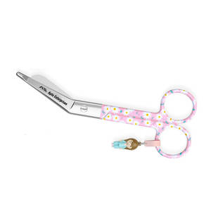 กรรไกรตัดผ้าพันแผลสำหรับพยาบาล ทำจากสแตนเลส คมสำหรับการดูแลบาดแผลและการกู้ภัย ปลายมนเพื่อความปลอดภัย ลายดอกเดซี่สีชมพู ได้รับการรับรองมาตรฐาน CE - Product Image 2