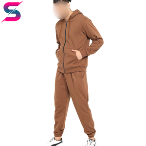 Survêtement Homme Confortable Marron à Capuche Entièrement Zippé, Décontracté pour l'Automne, 100% Coton, Couleur Unie, Poches Latérales, Coupe Droite 2026 - Product Image 5