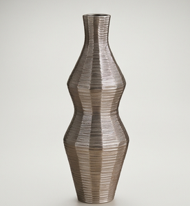 Jarrón Metálico Plateado Contemporáneo, Diseño Horizontal Acanalado Único, Maceta Alta para Flores, Decoración de Interiores para Sala de Estar, Pedido al por Mayor - Product Image 4