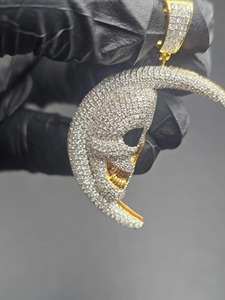 Moon Shape <b>Skull</b> Pendant With Round Crystal Rhinestone Inlay 18K Gold Plated Alloy Unisex Hiphop Charm <b>Gift</b> - Product Image 4