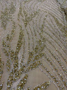 Tissu en Tulle Doré Perlé à la Main, Broderie de Paillettes, Dentelle pour Robe de Mariée, Robe de Bal, Matériaux de Haute Couture - Prix Usine - Product Image 5