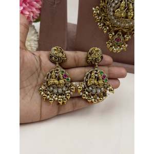 Indian Ethnic Sita Ram Design <b>Gold</b> Plated Bridal Long Necklace & Earring <b>Set</b> - Product Image 3