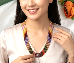 Multi Color CZ Beads 5 Layer <b>Necklace</b> Gold Plated <b>Layered</b> Statement Jewelry for Women Indian Wedding Party <b>Fashion</b> Jewelry - Product Image 2