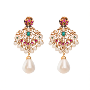 Pearl Earrings with Floral Matte Design and White Pearls - Product Image 1