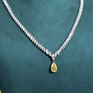 Collar de tenis de moissanita marquise con colgante de pera amarilla, joyería fina de lujo en dos tonos - Product Image 1