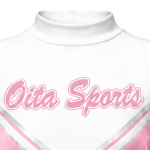 Pink White Sublimated Cheer <b>Long</b> Sleeve Uniform Set <b>Pleated</b> <b>Skirt</b> Athletic Team Sportswear Training Practice Performance - Product Image 4