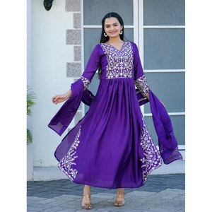 Diseñador bordado Chinon vestido de fiesta con Secuencia de trabajo bordado - Product Image 3