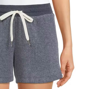 Shorts gris tricotés pour femme avec cordon de serrage à la taille, taille mi-haute, style décontracté, respirant, mélange coton élasthanne, coupe classique - Product Image 6