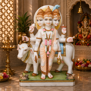 Premium Marble Lord Dattatreya Statue with Kamadhenu Cow | Handcrafted White Marble Dattatreya Murti | MALIYAS Jaipur - Product Image 3