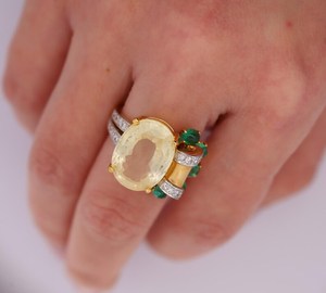 Anillo de cóctel vintage de oro de 10 quilates con citrino ovalado natural y detalles de esmeralda engastados en punta para joyería de compromiso y boda para mujer - Product Image 3