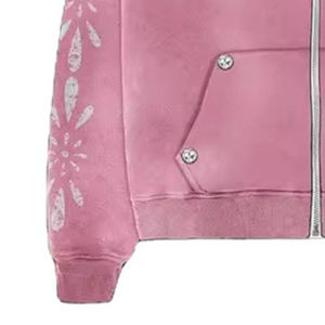 Women's <b>Pink</b> Tracksuit Set Floral Embroidery Full Sleeve Loose Fit Casual <b>Sweatshirt</b> PantsAcidWash With Rhinestones - Product Image 5