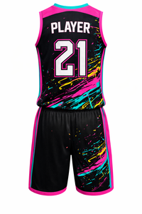 Maillot de basket réversible personnalisé pour équipe, tenue de sport en polyester/coton respirant avec col imprimé par transfert thermique - Product Image 2