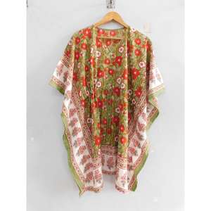 Túnica Kaftan de Algodón Hecha a Mano, Estampado Boho, Cuello en V, Manga Murciélago, Corte Regular, Largo Mini, Lavable, para Uso Diario en Verano, para Mujer - Product Image 3