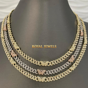 Collar de Cadena Cubana de Plata de Ley 925 con Moissanita, Colgante de Mariposa, Chapado en Oro y Rodio, Regalo de Boda - Product Image 4