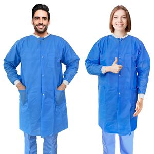 Camici da Laboratorio Monouso Extra Large per Adulti, Confezione da 10, Blu, SMS, Lunghezza al Ginocchio, Camici Medici 60 GSM, Uniformi Ospedaliere, Camici Monouso - Product Image 1