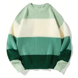 Men's Light Green Solid Knitted Pullover Sweater 14 GG Acrylic Autumn Wear Full Sleeve <b>Thick</b> Winter Wear Winter Knitted Sweater - Product Image 1