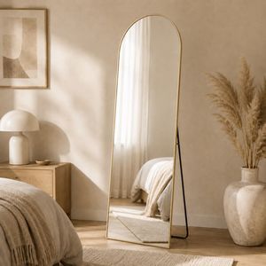 Miroir sur pied arqué pleine longueur de 56 pouces avec cadre doré en verre fait main pour chambre et salon - Product Image 1