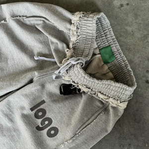 Essential Wide Leg Trousers Track Flare Sweat Pants Men Straight <b>Stacked</b> Baggy Sweatpants Embroidery French Terry Cotton Pants - Product Image 4