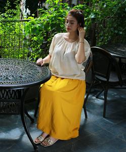 Elegant Women's Casual <b>Skirt</b> for Spring Summer Breathable with Natural Waistline and Pockets Plain Dyed - Product Image 4