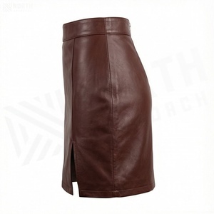 Jupe crayon mini en similicuir taille haute pour femme avec fente latérale, couleur unie, design brillant, à porter toute l'année - Product Image 3