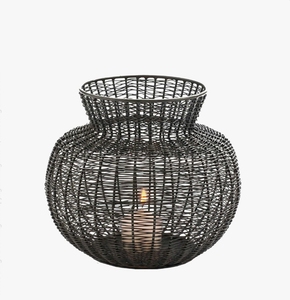 Handcrafted Woven Wire Metal <b>Hurricane</b> <b>Lantern</b> and Pillar Candle Holder with Bulbous Body for Indoor and Outdoor Home Decor - Product Image 2