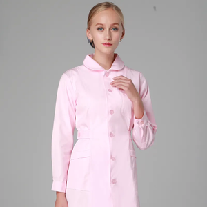 Blouse médicale unisexe rose tissée, 3 poches, fermeture boutonnée, détection d'aiguilles, thermocollage sans couture - Product Image 2