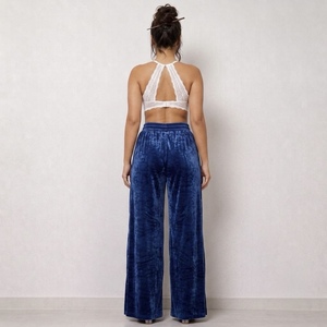 Pantalones de yoga y baile de terciopelo de pierna ancha con cordón en la cintura media para mujer, talla grande - Ecológicos, transpirables, sexys y estilo club - Product Image 2