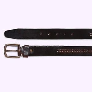 New Custom Design Brown Textured Leather Casual <b>Belt</b> <b>for</b> <b>Men</b> with Hand Stitching and Antique Brass Pin <b>Buckle</b> - Product Image 3