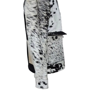 Designer <b>Men</b> Cow Pattern Faux Fur <b>Jacket</b> Black <b>White</b> Button Front Casual Winter Coat Regular Fit Single Breasted - Product Image 3
