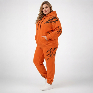 Ensemble sweat à capuche et pantalon de survêtement imprimé écologique pour femme grande taille, en molleton bouclette, décontracté, pour l'hiver - Product Image 3