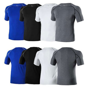 Customized logo on Fitness Compression Gym T-shirt Quick-drying Breathable Muscle Mens Sportswear Sleeve <b>Athletic</b> Tight T-shirt - Product Image 1